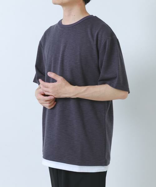 URBAN RESEARCH ITEMS / アーバンリサーチ アイテムズ Tシャツ | 『吸水速乾/UVカット』接触冷感 フェイクレイヤー半袖トップス（チャコールグレー）