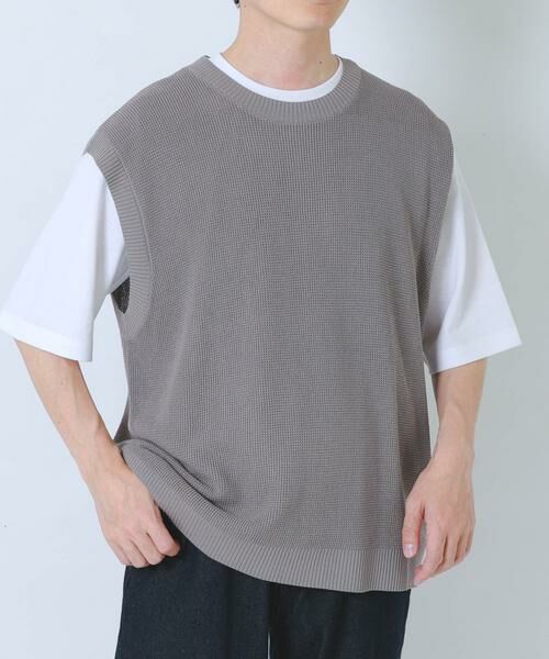 URBAN RESEARCH ITEMS / アーバンリサーチ アイテムズ ニット・セーター | 『接触冷感/抗菌』高機能ニットベスト+5分袖Tシャツset(楽着シリーズ)（グレー）