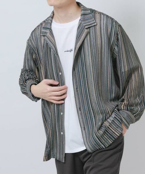URBAN RESEARCH ITEMS / アーバンリサーチ アイテムズ シャツ・ブラウス | マルチストライプレースオープンカラーシャツ | 詳細2
