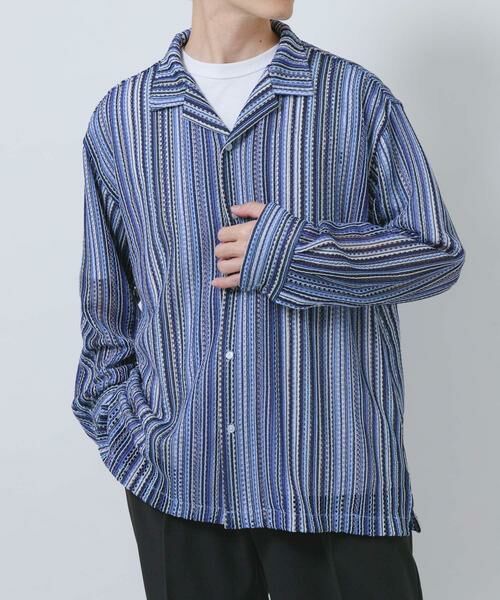 URBAN RESEARCH ITEMS / アーバンリサーチ アイテムズ シャツ・ブラウス | マルチストライプレースオープンカラーシャツ（ブルー）