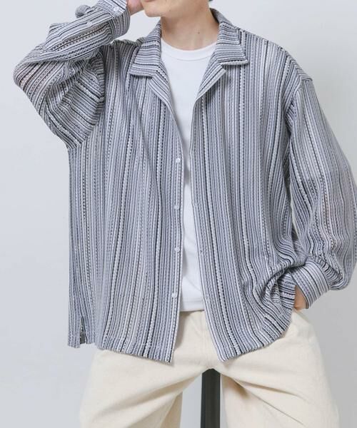 URBAN RESEARCH ITEMS / アーバンリサーチ アイテムズ シャツ・ブラウス | マルチストライプレースオープンカラーシャツ | 詳細20