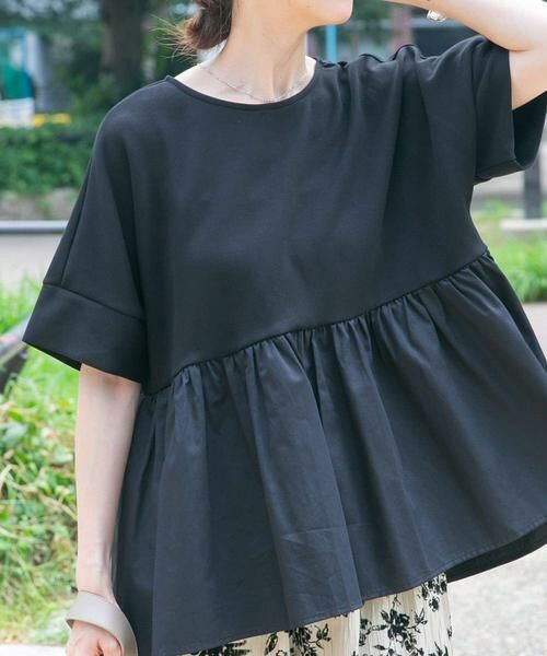 URBAN RESEARCH ITEMS / アーバンリサーチ アイテムズ Tシャツ | ポンチドッキング半袖トップス（ブラック）