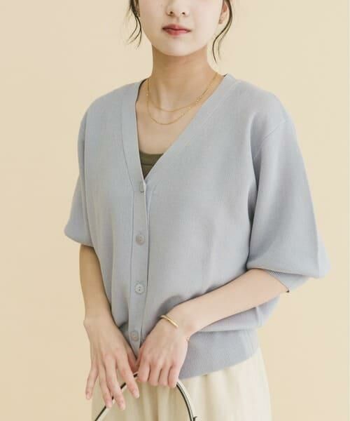 URBAN RESEARCH ITEMS / アーバンリサーチ アイテムズ カーディガン・ボレロ | Vネックハーフスリーブニットカーディガン（シルバー）