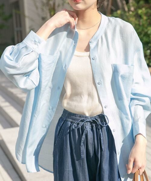 URBAN RESEARCH ITEMS / アーバンリサーチ アイテムズ シャツ・ブラウス | シアーバンドカラーシャツ（ブルー）