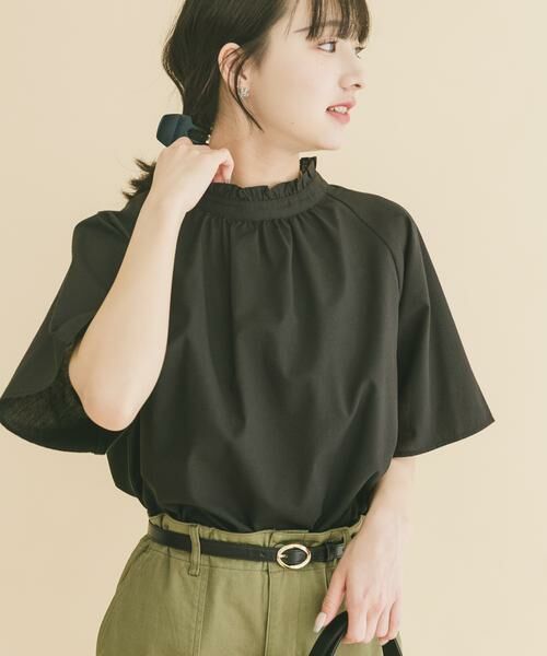 URBAN RESEARCH ITEMS / アーバンリサーチ アイテムズ シャツ・ブラウス | フリルネックブラウス（ブラック）