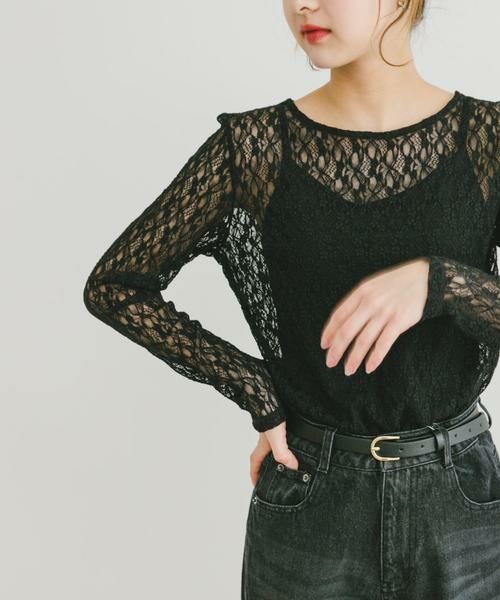 URBAN RESEARCH ITEMS / アーバンリサーチ アイテムズ Tシャツ | ロングスリーブレーストップス（ブラック）