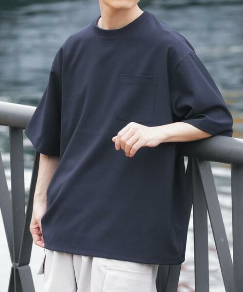 URBAN RESEARCH ITEMS / アーバンリサーチ アイテムズ Tシャツ | 2wayストレッチクルーネック布帛Tシャツ（ネイビー）