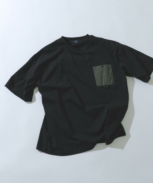 URBAN RESEARCH ITEMS / アーバンリサーチ アイテムズ Tシャツ | チェストポケットキリカエクルーネックTシャツ（ブラック）