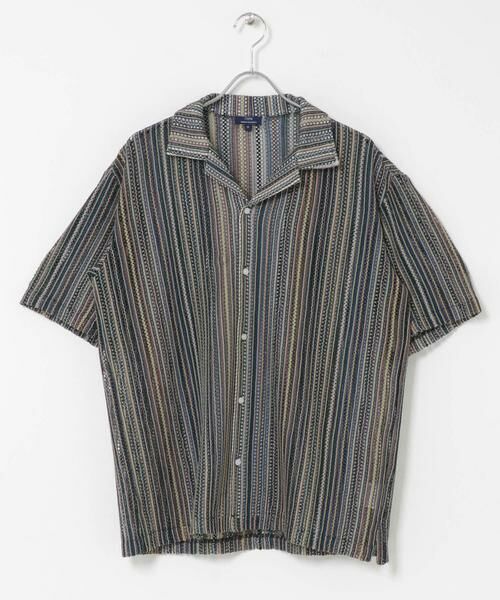 URBAN RESEARCH ITEMS / アーバンリサーチ アイテムズ シャツ・ブラウス | マルチストライプレースオープンカラーショートスリーブシャツ（グリーン）