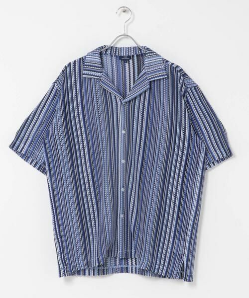 URBAN RESEARCH ITEMS / アーバンリサーチ アイテムズ シャツ・ブラウス | マルチストライプレースオープンカラーショートスリーブシャツ（ブルー）