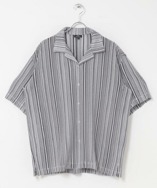 URBAN RESEARCH ITEMS / アーバンリサーチ アイテムズ シャツ・ブラウス | マルチストライプレースオープンカラーショートスリーブシャツ（ブラック）