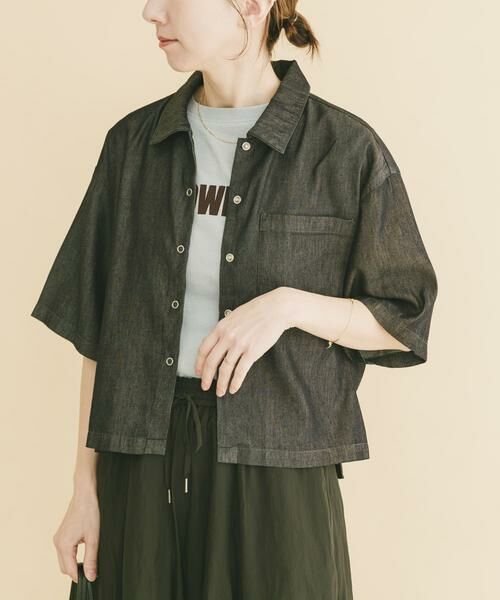 URBAN RESEARCH ITEMS / アーバンリサーチ アイテムズ シャツ・ブラウス | レーヨンデニム半袖シャツ（ブラック）