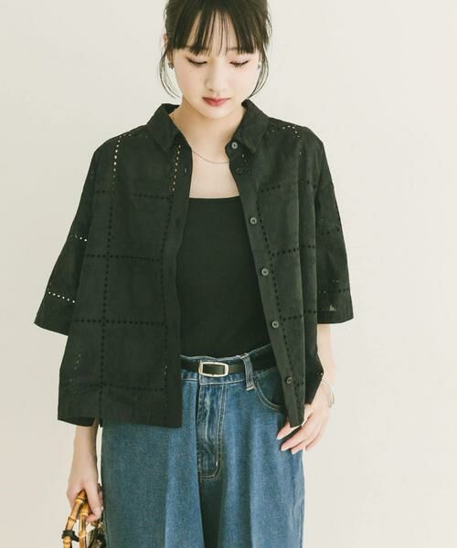 URBAN RESEARCH ITEMS / アーバンリサーチ アイテムズ シャツ・ブラウス | ブロックレースシャツ（ブラック）