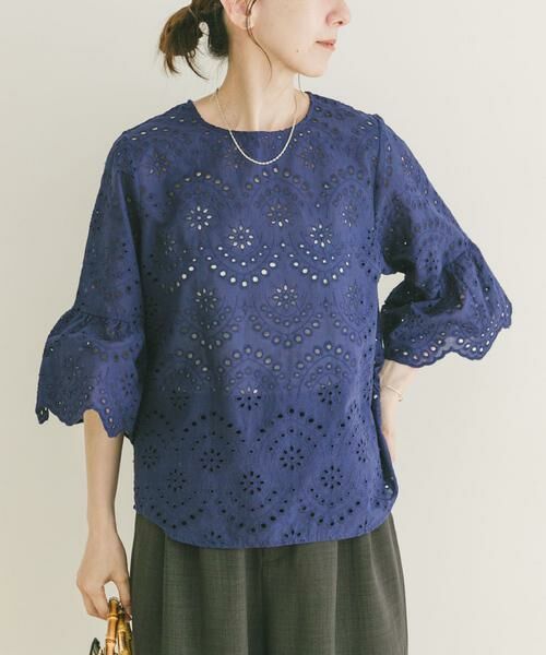 URBAN RESEARCH ITEMS / アーバンリサーチ アイテムズ シャツ・ブラウス | スカラップスリーブレースブラウス（ブルー）