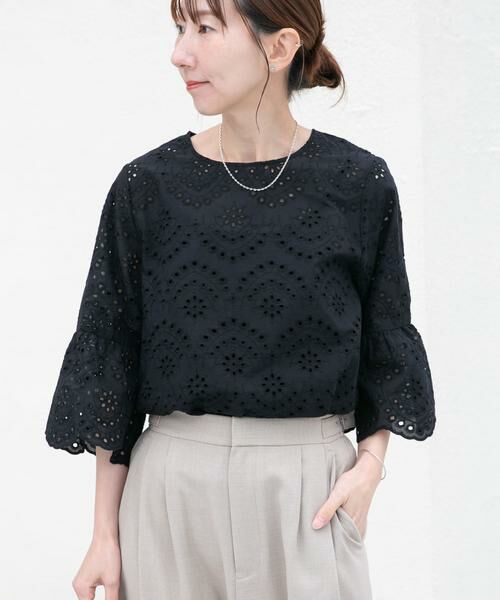 URBAN RESEARCH ITEMS / アーバンリサーチ アイテムズ シャツ・ブラウス | スカラップスリーブレースブラウス（ブラック）