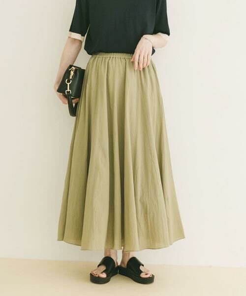 URBAN RESEARCH ITEMS / アーバンリサーチ アイテムズ ロング・マキシ丈スカート | コットン楊柳フレアスカート（ライトカーキ）