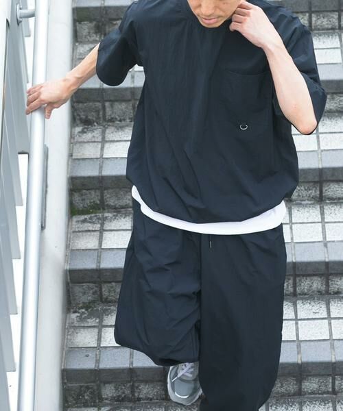 URBAN RESEARCH ITEMS / アーバンリサーチ アイテムズ Tシャツ | 『接触冷感/撥水/イージーケア/UVカット』タスランナイロンクルーネックドロストTシャツ（ブラック）