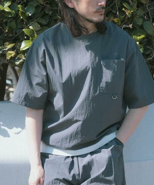 URBAN RESEARCH ITEMS / アーバンリサーチ アイテムズ Tシャツ | 『接触冷感/撥水/イージーケア/UVカット』タスランナイロンクルーネックドロストTシャツ（チャコールグレー）