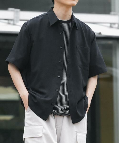 URBAN RESEARCH ITEMS / アーバンリサーチ アイテムズ シャツ・ブラウス | 『接触冷感/吸水速乾/イージーケア/UVカット』クイックドライリネンタッチ半袖シャツ(ブラック)