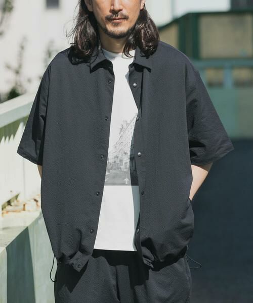 URBAN RESEARCH ITEMS / アーバンリサーチ アイテムズ シャツ・ブラウス | 『接触冷感/イージーケア/吸水速乾/撥水/防汚』高機能シアサッカー サイドストレージシャツ(楽着シリーズ)（ブラック）