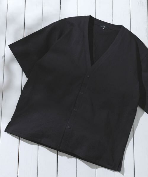 URBAN RESEARCH ITEMS / アーバンリサーチ アイテムズ カーディガン・ボレロ | 『接触冷感/イージーケア/吸水速乾/撥水/防汚』高機能シアサッカー 半袖カーディガン(楽着シリーズ)（ブラック）