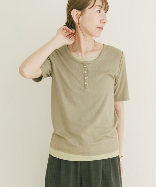 URBAN RESEARCH ITEMS / アーバンリサーチ アイテムズ Tシャツ | リブレイヤード風Tシャツ（モカ）