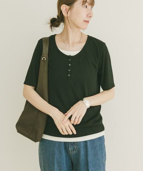 URBAN RESEARCH ITEMS / アーバンリサーチ アイテムズ Tシャツ | リブレイヤード風Tシャツ（ブラック）