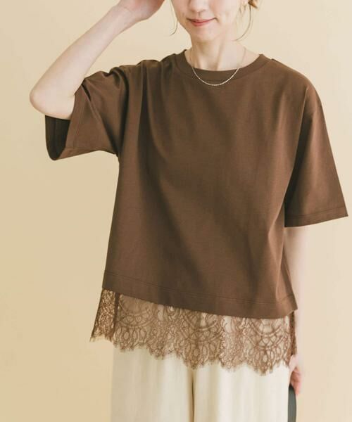 URBAN RESEARCH ITEMS / アーバンリサーチ アイテムズ Tシャツ | 裾レースコンビTシャツ（ブラウン）