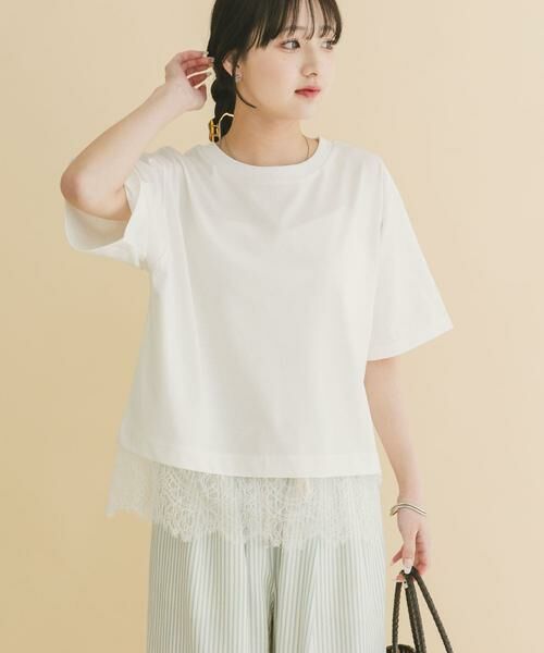 URBAN RESEARCH ITEMS / アーバンリサーチ アイテムズ Tシャツ | 裾レースコンビTシャツ（ホワイト）