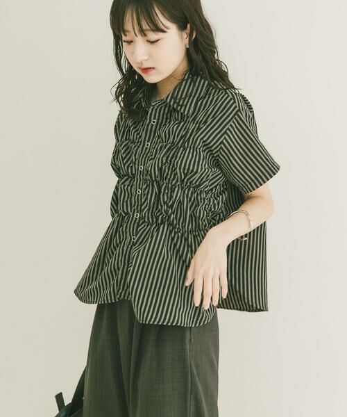URBAN RESEARCH ITEMS / アーバンリサーチ アイテムズ シャツ・ブラウス | シャーリングストライプシャツ（ブラック）