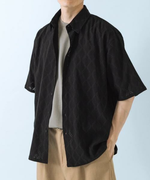 URBAN RESEARCH ITEMS / アーバンリサーチ アイテムズ シャツ・ブラウス | ジオメレース レギュラーカラー 半袖シャツ（ブラック）
