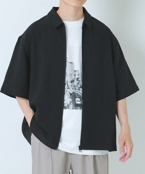 URBAN RESEARCH ITEMS / アーバンリサーチ アイテムズ シャツ・ブラウス | 2WAYストレッチ半袖ジップアップシャツ（ブラック）