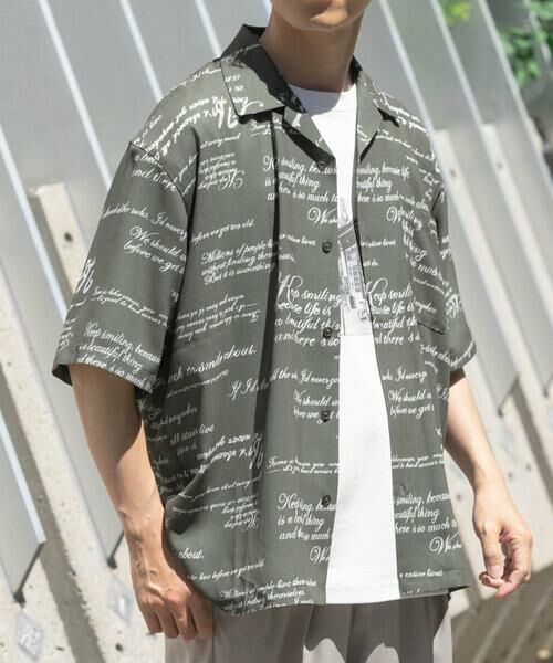 URBAN RESEARCH ITEMS / アーバンリサーチ アイテムズ シャツ・ブラウス | メッセージプリント OPカラー 半袖シャツ(オリーブ)