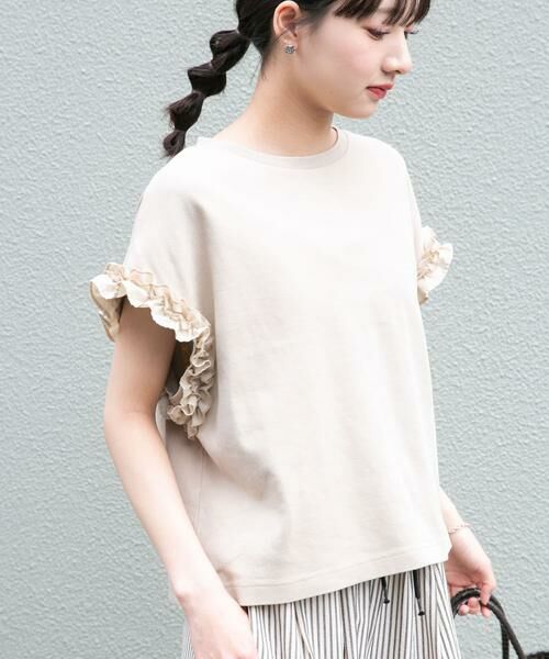 URBAN RESEARCH ITEMS / アーバンリサーチ アイテムズ Tシャツ | ドッキングフリルTシャツ（ライトベージュ）