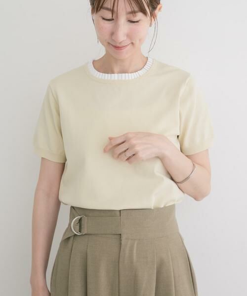 URBAN RESEARCH ITEMS / アーバンリサーチ アイテムズ ニット・セーター | フリルネック半袖ニットトップス（オフホワイト）