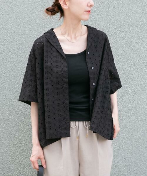 URBAN RESEARCH ITEMS / アーバンリサーチ アイテムズ シャツ・ブラウス | レース開襟シャツ（ブラック）