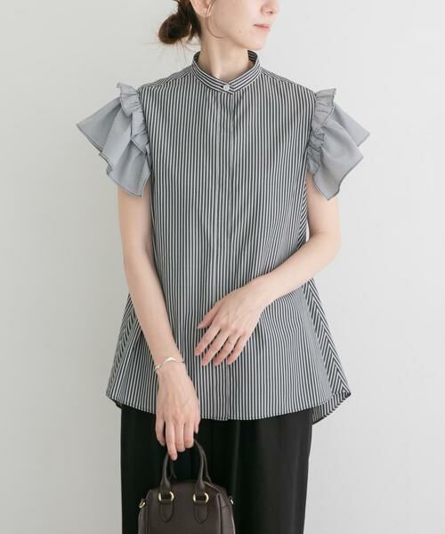 URBAN RESEARCH ITEMS / アーバンリサーチ アイテムズ シャツ・ブラウス | ソデフリルノーカラーブラウス（ブラック系その他）