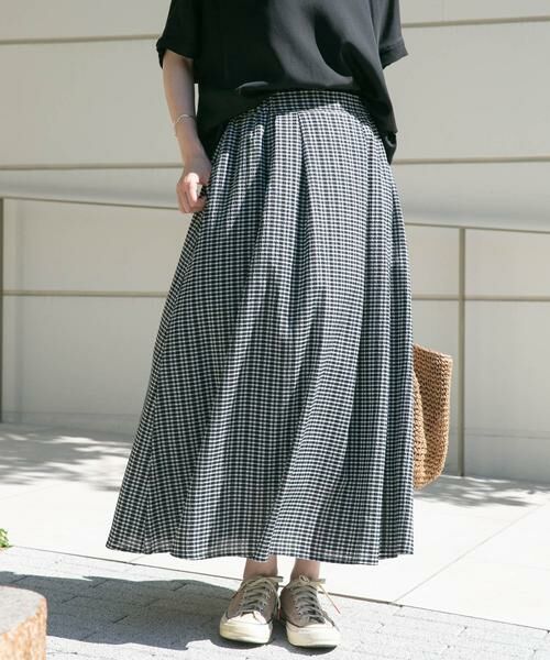 URBAN RESEARCH ITEMS / アーバンリサーチ アイテムズ ロング・マキシ丈スカート | サッカーチェックフレアスカート（ブラック）