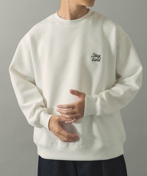URBAN RESEARCH ITEMS / アーバンリサーチ アイテムズ Tシャツ | 刺繍ジャカードロングスリーブカットソー(ホワイト)