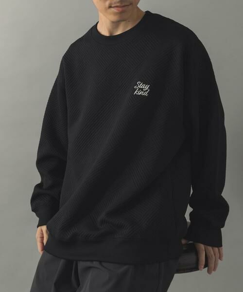 URBAN RESEARCH ITEMS / アーバンリサーチ アイテムズ Tシャツ | 刺繍ジャカードロングスリーブカットソー(ブラック)
