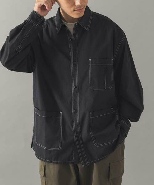 URBAN RESEARCH ITEMS / アーバンリサーチ アイテムズ シャツ・ブラウス | Wステッチ シャンブレー カバーオールシャツ（ブラック）