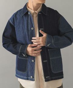 URBAN RESEARCH ITEMS / アーバンリサーチ アイテムズ Gジャン・デニムジャケット | ヒッコリー×デニム切替 ワークジャケット