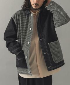 URBAN RESEARCH ITEMS / アーバンリサーチ アイテムズ Gジャン・デニムジャケット | ヒッコリー×デニム切替 ワークジャケット
