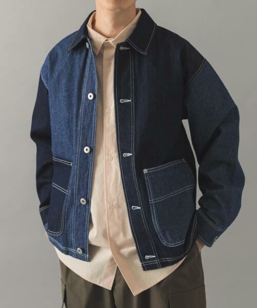 URBAN RESEARCH ITEMS / アーバンリサーチ アイテムズ Gジャン・デニムジャケット | ヒッコリー×デニム切替 ワークジャケット | 詳細10