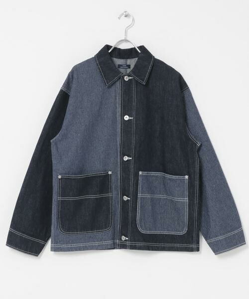 URBAN RESEARCH ITEMS / アーバンリサーチ アイテムズ Gジャン・デニムジャケット | ヒッコリー×デニム切替 ワークジャケット | 詳細14