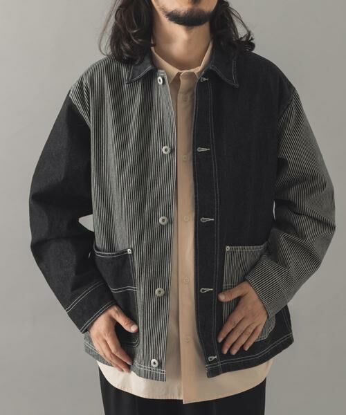 URBAN RESEARCH ITEMS / アーバンリサーチ アイテムズ Gジャン・デニムジャケット | ヒッコリー×デニム切替 ワークジャケット | 詳細11