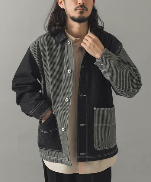 URBAN RESEARCH ITEMS / アーバンリサーチ アイテムズ Gジャン・デニムジャケット | ヒッコリー×デニム切替 ワークジャケット | 詳細12