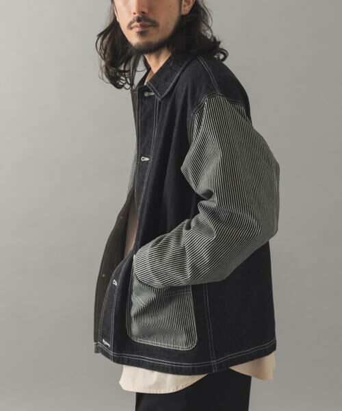 URBAN RESEARCH ITEMS / アーバンリサーチ アイテムズ Gジャン・デニムジャケット | ヒッコリー×デニム切替 ワークジャケット | 詳細13