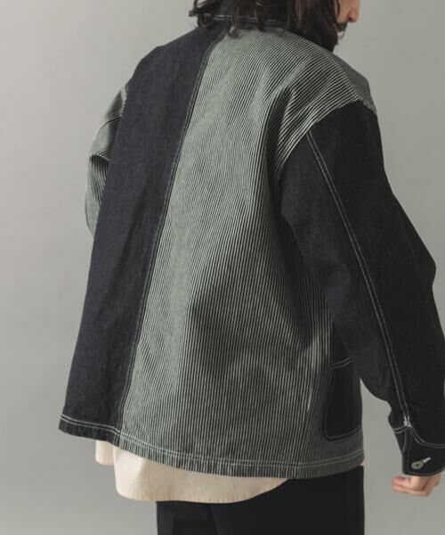 URBAN RESEARCH ITEMS / アーバンリサーチ アイテムズ Gジャン・デニムジャケット | ヒッコリー×デニム切替 ワークジャケット | 詳細14