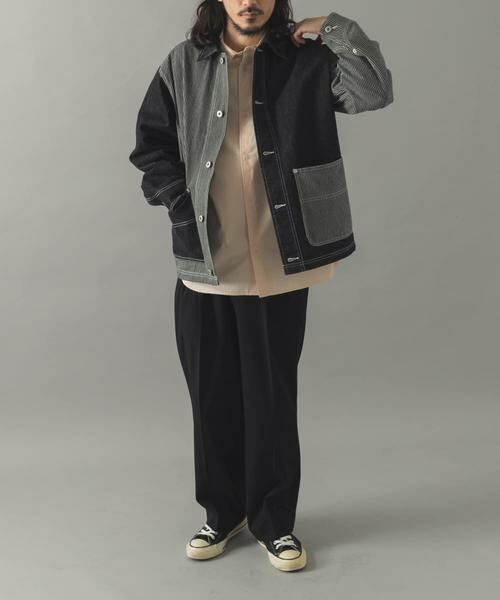 URBAN RESEARCH ITEMS / アーバンリサーチ アイテムズ Gジャン・デニムジャケット | ヒッコリー×デニム切替 ワークジャケット | 詳細15
